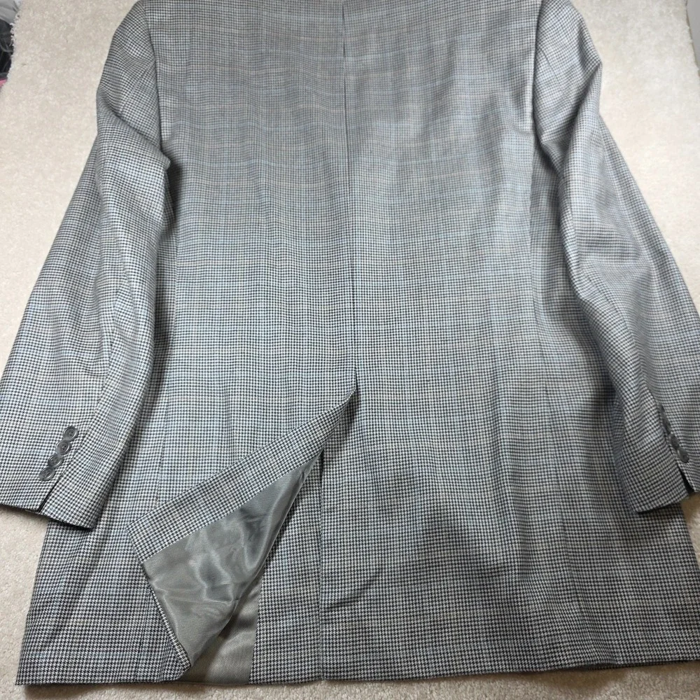 Burberry London Blazer Mens 44L Grey Silk Wool Houndstooth Kensington Sport Coat